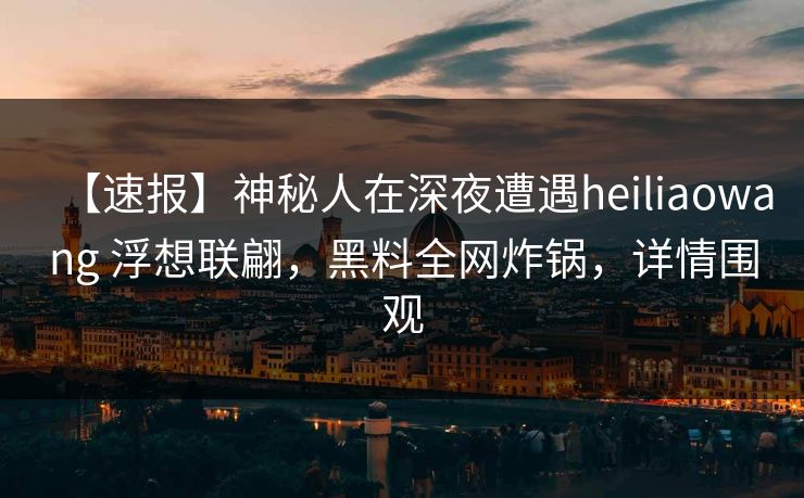 【速报】神秘人在深夜遭遇heiliaowang 浮想联翩，黑料全网炸锅，详情围观