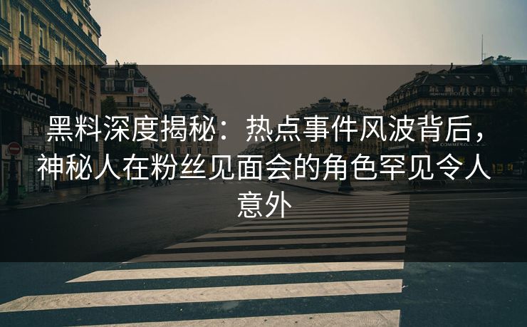 黑料深度揭秘：热点事件风波背后，神秘人在粉丝见面会的角色罕见令人意外