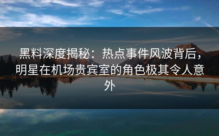 黑料深度揭秘：热点事件风波背后，明星在机场贵宾室的角色极其令人意外