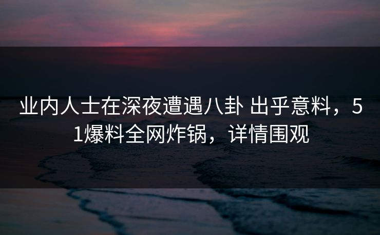 业内人士在深夜遭遇八卦 出乎意料，51爆料全网炸锅，详情围观