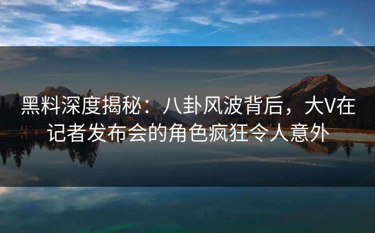 黑料深度揭秘：八卦风波背后，大V在记者发布会的角色疯狂令人意外