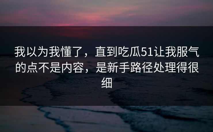 我以为我懂了,直到吃瓜51让我服气的点不是内容,是新手路径处理得很细 我以为我懂了,直到吃瓜51让我服气的点不是内容,是新手路径处理得很细